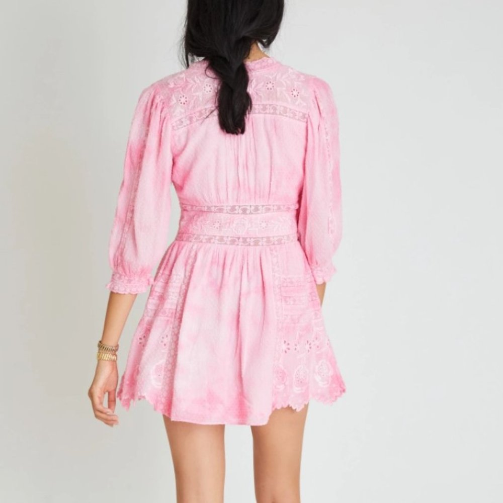 LoveShackFancy Leno Dress FUCHSIA HAND DYE NWT$375 - Picture 3 of 5